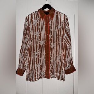 Bob Mackie Wearable‎ Bamboo Silk Graphic Blouse Women M Artsy Art To Wear